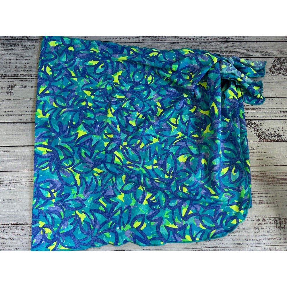 Sia Vintage‎ Sarong Swim Cover Up Blue Abstract Floral Tie Side Lettuce Edge